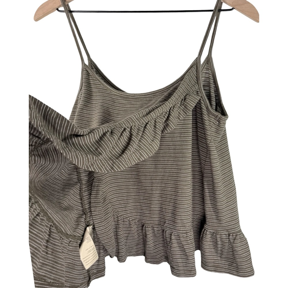 Anthropologie Striped Ruffle Peplum Cami Tank Top Olive Green Small - Picture 5 of 8